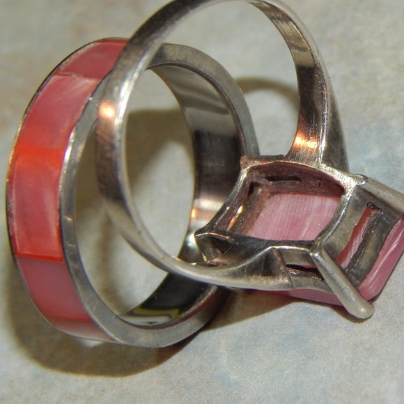 Two for One Pink Abalone Rings The Rectangle Stone is 925 Silver - Picture 5 of 9
